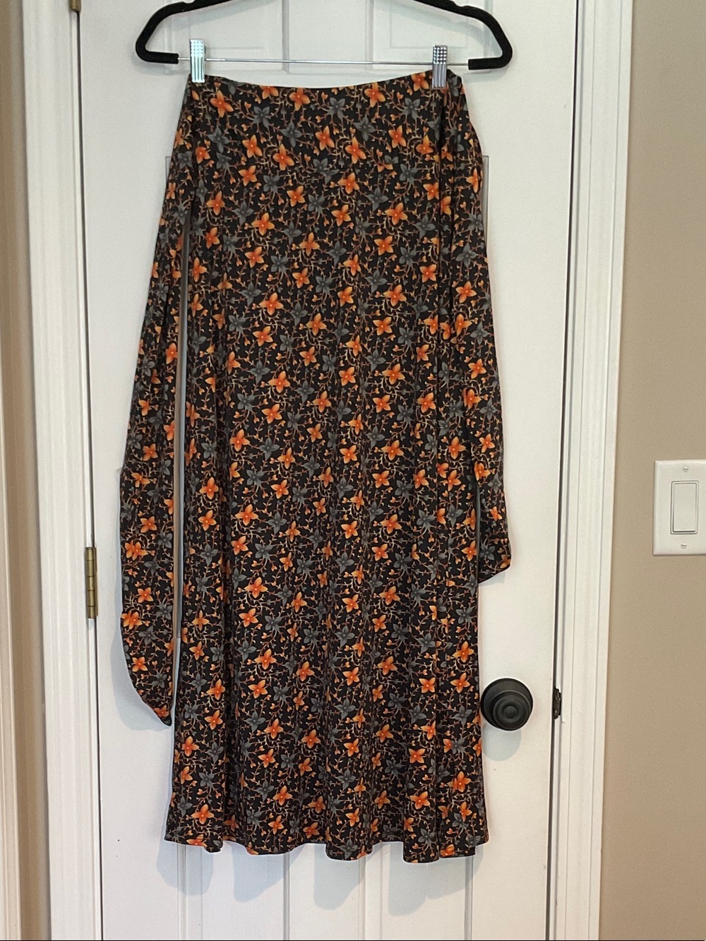 NY Collection Black A-Line Skirt with Orange Floral Print